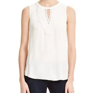 Pale Sky Keyhole Sleeveless Blouse Lace Detail
